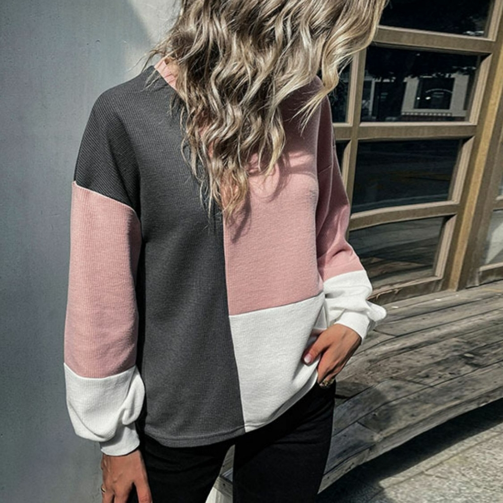 Color Block Waffle-Knit Knit Top - Picture 2 of 5